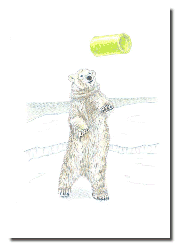 シロクマイラスト18｜ホッキョクグマと三角コーン