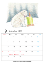 2015年オリジナルカレンダー1-9｜ホッキョクグマと三角コーン