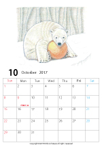 2015年オリジナルカレンダー1-10｜ホッキョクグマと三角コーン